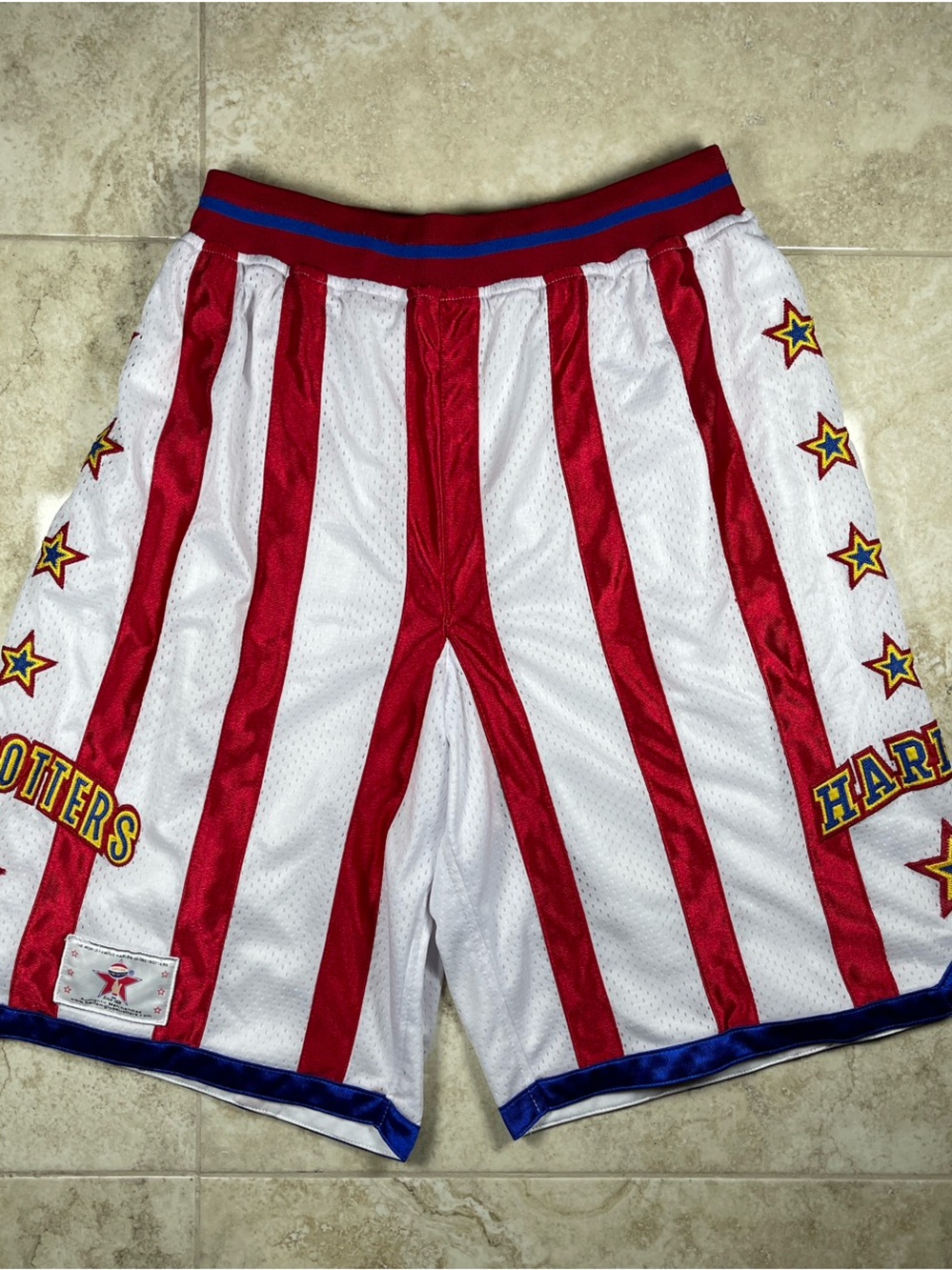 Harlem Globetrotters Red & White Striped Vintage Basketball Shorts Size Large